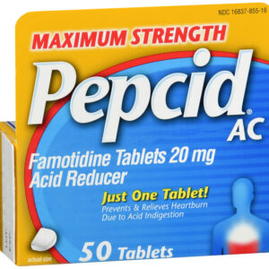 Pepcid AC Famotidine 20 mg Acid Reducer Tablets Maximum Strength 50 EA